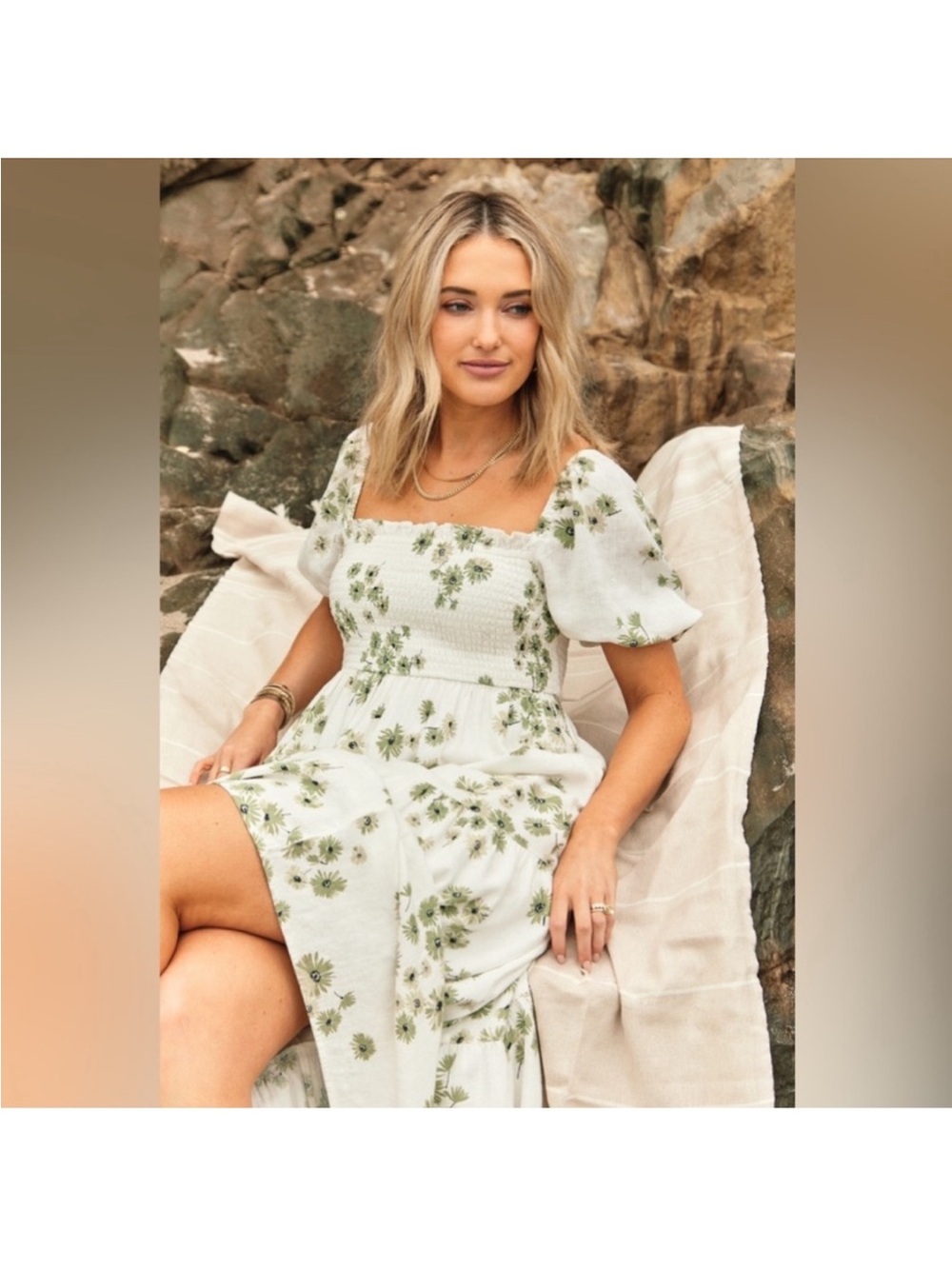 NWT Abercrombie & Fitch Smocked Puff Sleeve Floral Madi Dress - Picture 2 of 8
